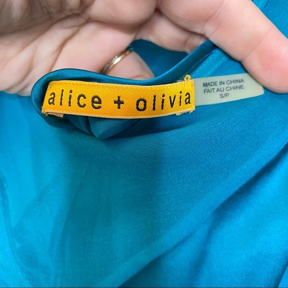 Alice + Olivia Silk Asymmetric Mini Dress Blue Turquoise Small - Picture 6 of 7